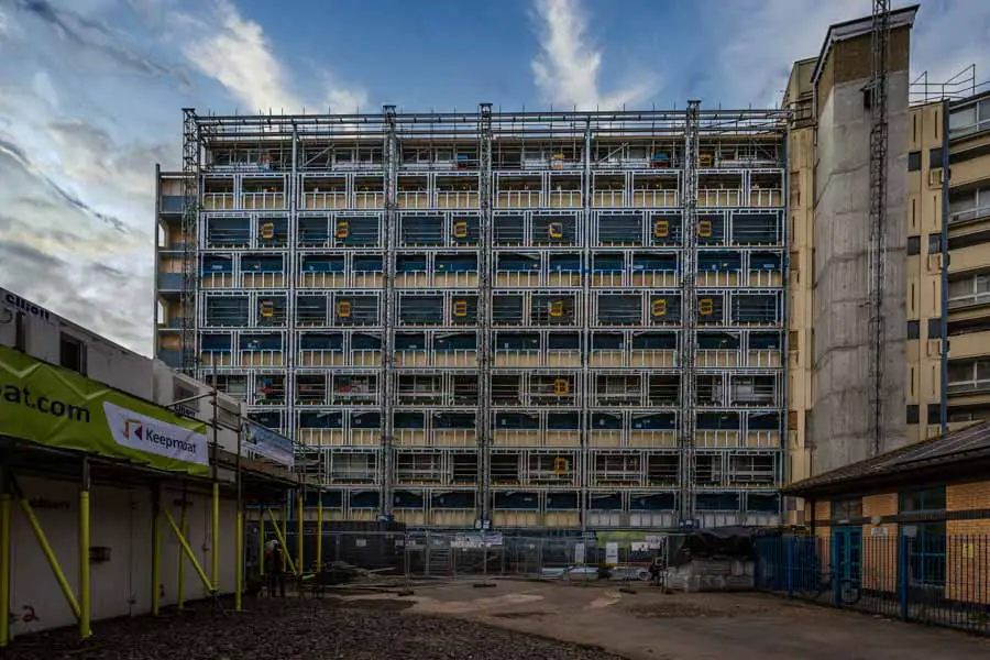 Facade replacement in Portsmouth by construction photographer Ri