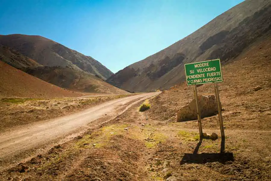Road sign in the Atacama Desert in Chile