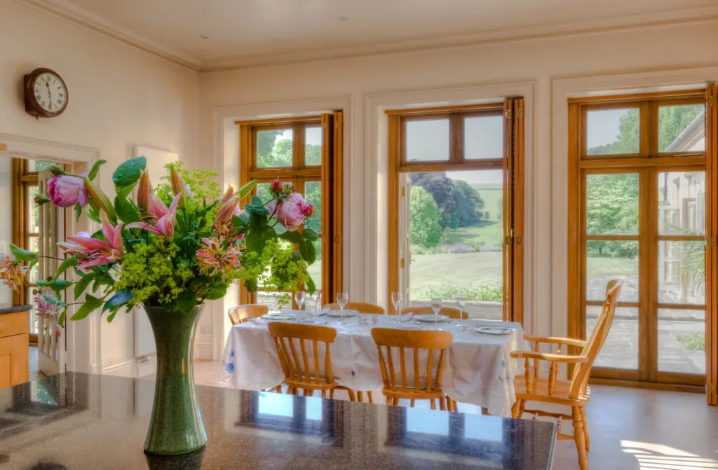 Kitchen interior with a view, Dorset, England