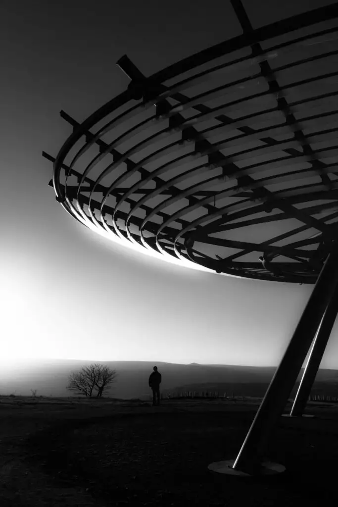 17 - Panopticon black and white sunset photo, Lancashire, England